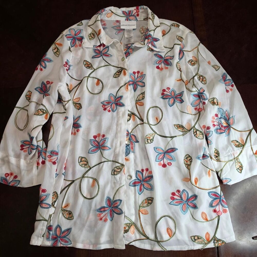 Alfred Dunner Sheer Fully Embroidered Floral Blouse